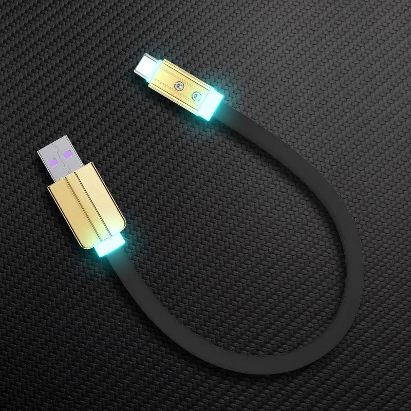Black Neon Chubby USB-A to Type-C short data cable with LED light