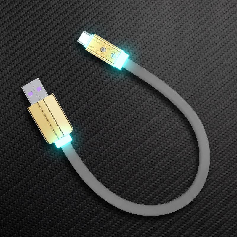 Grey Neon Chubby USB-A to Type-C short charging cord with illuminated ends