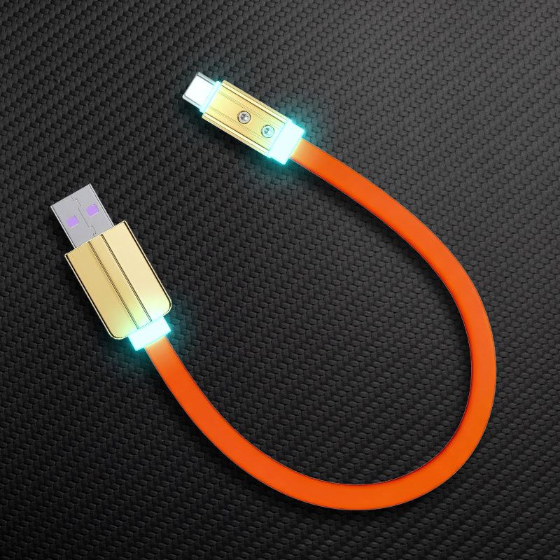 Orange Neon Chubby USB-A to Type-C short charging cable with glowing LED