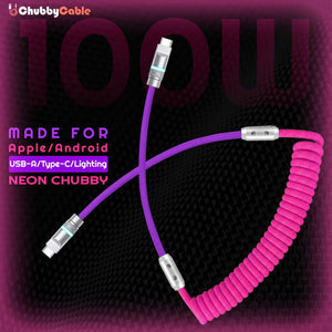Neon pink 100W coiled USB charging cable