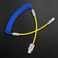Blue coiled cable with yellow extension and USB-A to USB-C connector