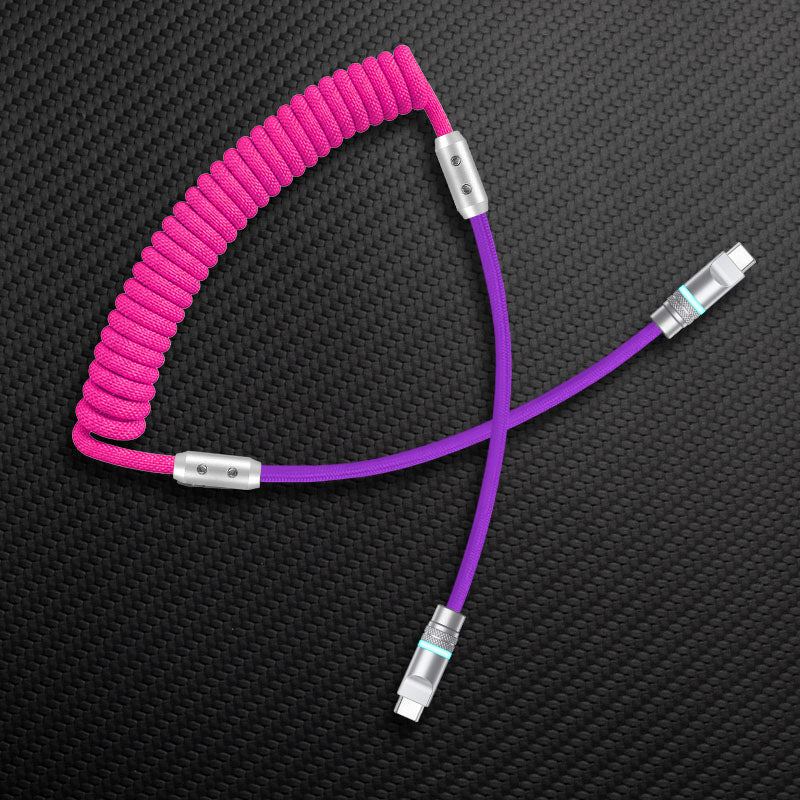 Pink and purple coiled USB-C charging cable