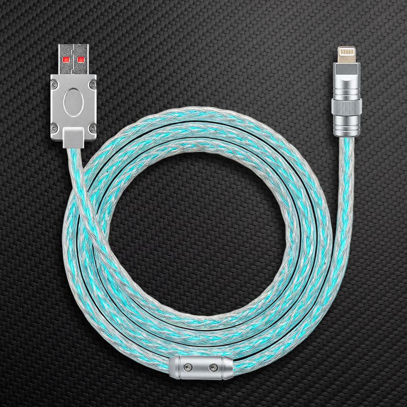 Silver USB-A to Lightning glowing charging cable