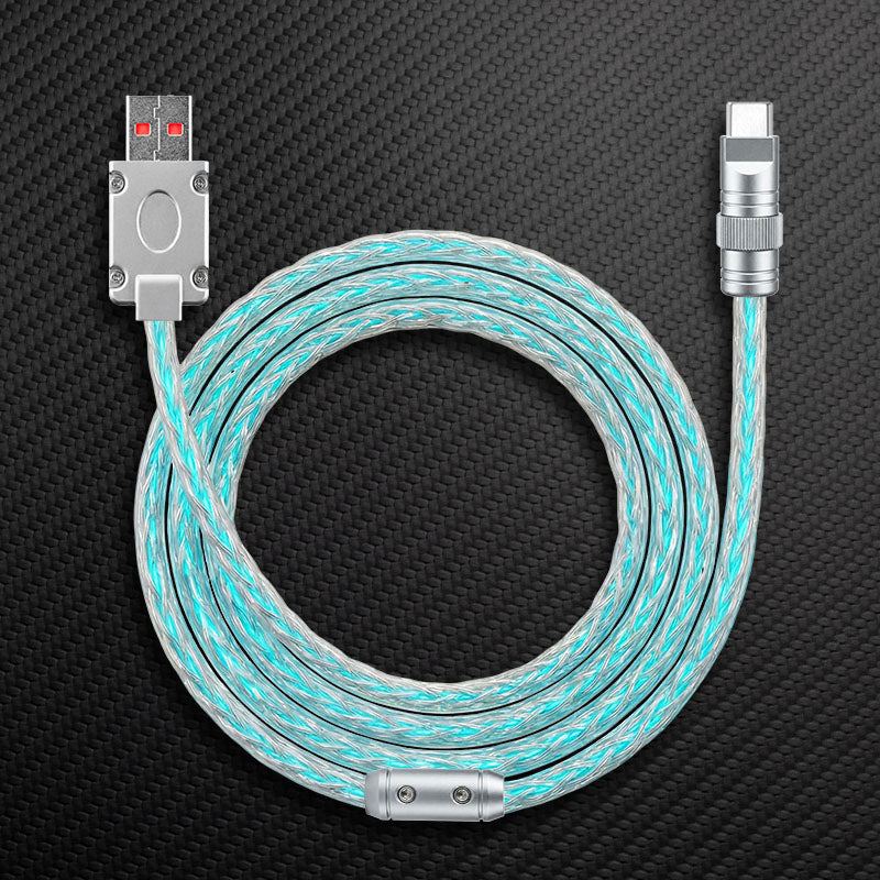 Silver USB-A to USB-C glowing charging cable