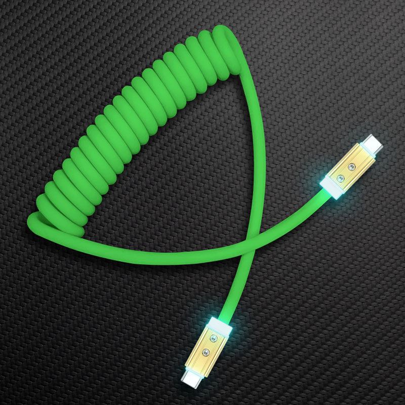 Green coiled USB-C to USB-C charging cable