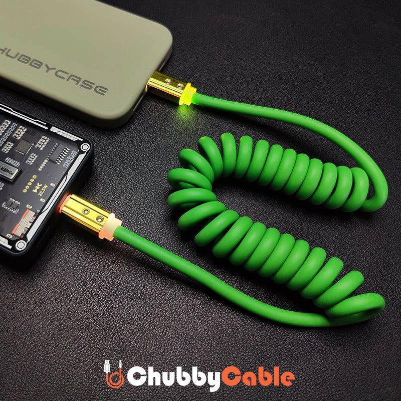 Green ChubbyCable coiled fast charging cable with power bank
