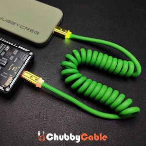 Green ChubbyCable coiled fast charging cable with power bank