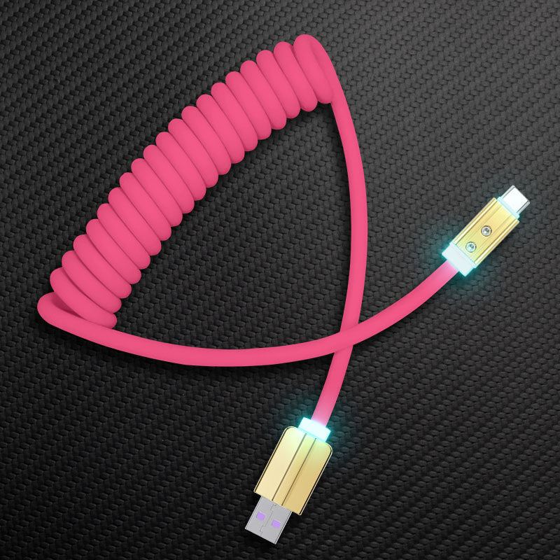 Pink coiled USB-A to USB-C charging cable