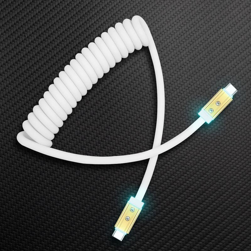 White coiled USB-C to USB-C charging cable