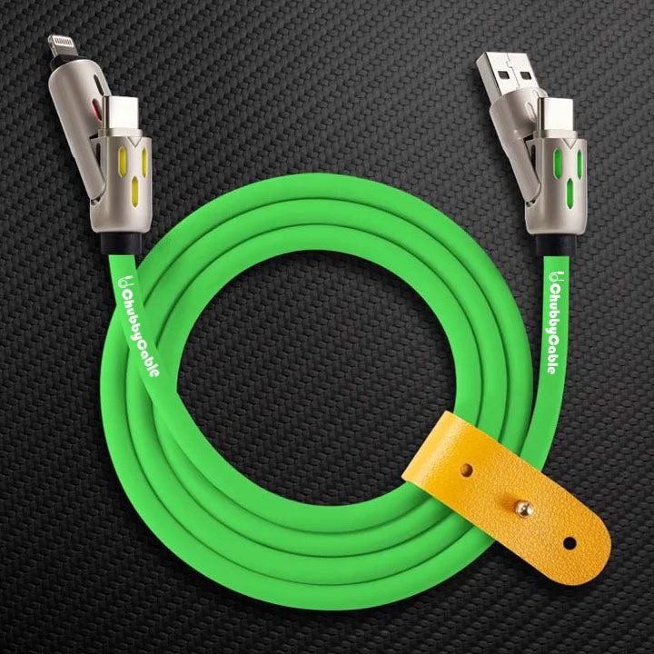 ChubbyCable bright green universal charging cable with leather tie
