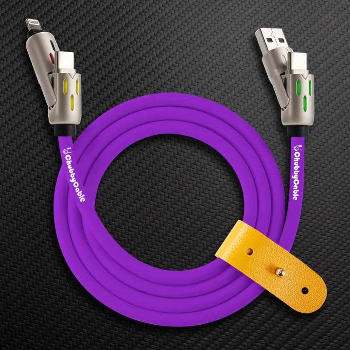 ChubbyCable purple multi-port charging cable with leather organizer