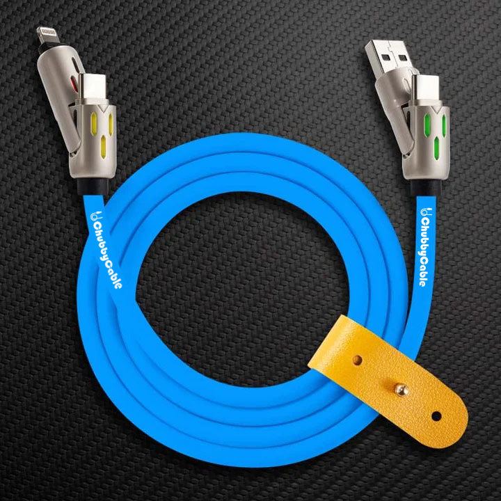 ChubbyCable blue multi-connector charging cable with leather organizer