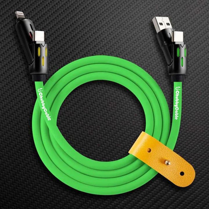 ChubbyCable lime green charging cable with leather organizer