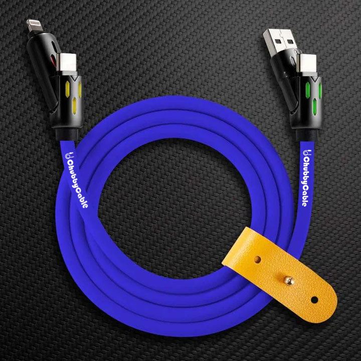 Blue ChubbyCable charging cable with leather strap