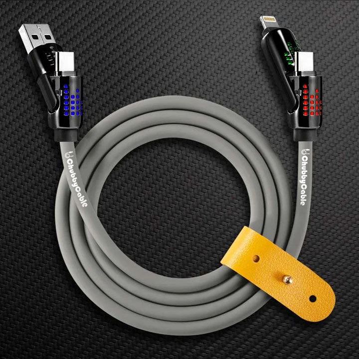 Grey ChubbyCable charging cable showing dual connectors