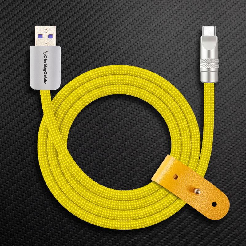 Yellow polka dot braided USB-A to USB-C ChubbyCable charger cord