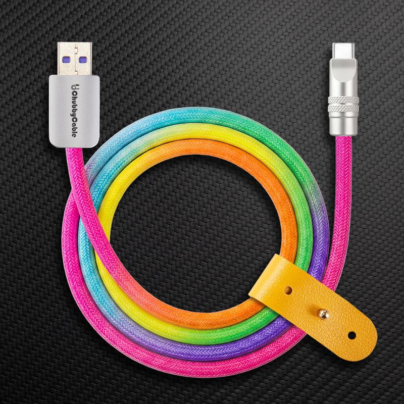 Rainbow braided USB-A to USB-C ChubbyCable fast charging cord