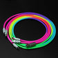 Set of colorful rainbow braided USB-C and Lightning charging cables.