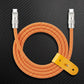 Orange polka dot braided dual USB-C cable with yellow leather wrap.
