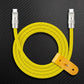 Yellow polka dot braided dual USB-C cable with leather organizer strap.