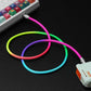 Rainbow gradient fast charging cable connected to a mechanical keyboard.