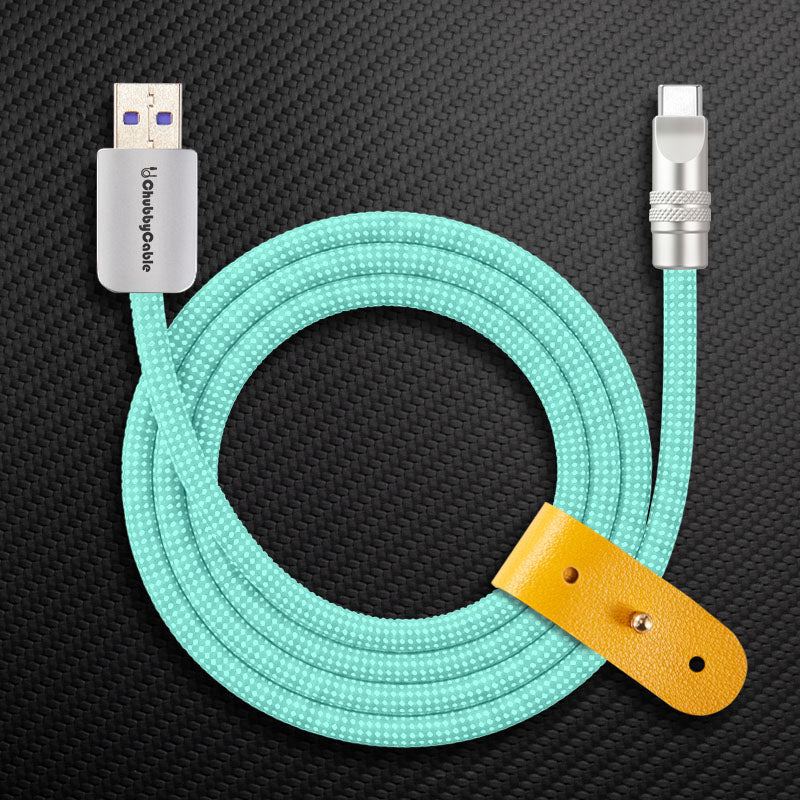 Mint green polka dot braided USB-A to USB-C ChubbyCable charger cord