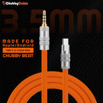 Chubby Beat orange USB-C to 3.5mm male audio aux cable for Apple and Android.