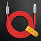 Red Chubby Cable USB-C to 3.5mm male audio aux cord with yellow leather strap.