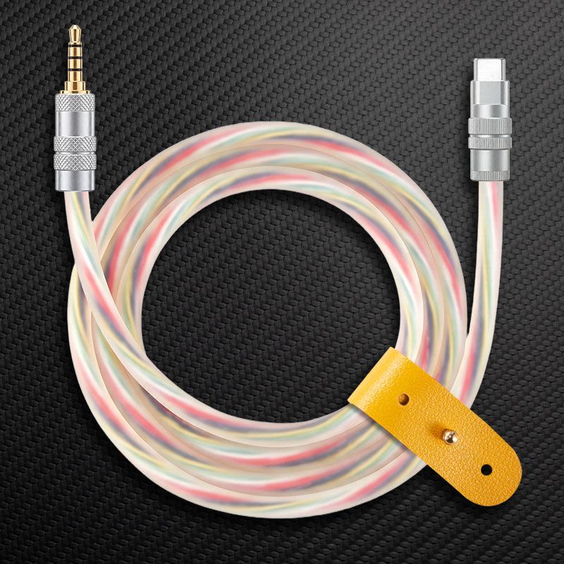Rainbow tie-dye color Chubby Cable USB-C to 3.5mm audio aux cord.
