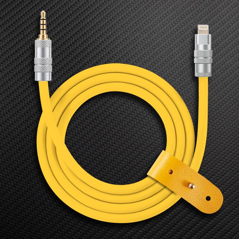 Yellow Lightning to 3.5mm audio aux cable with yellow leather strap
