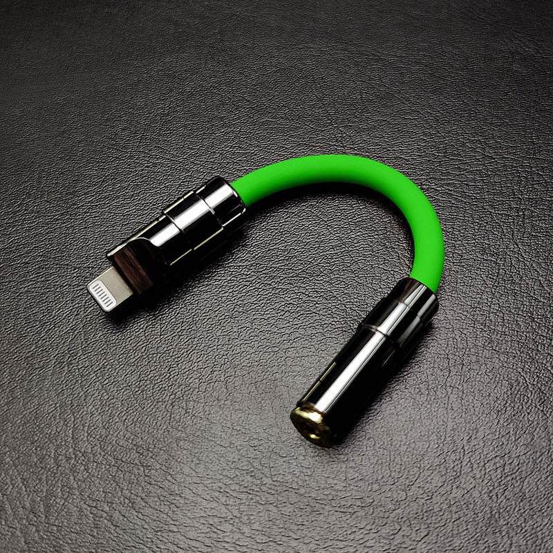 Green Lightning to 3.5mm headphone jack adapter with gunmetal finish