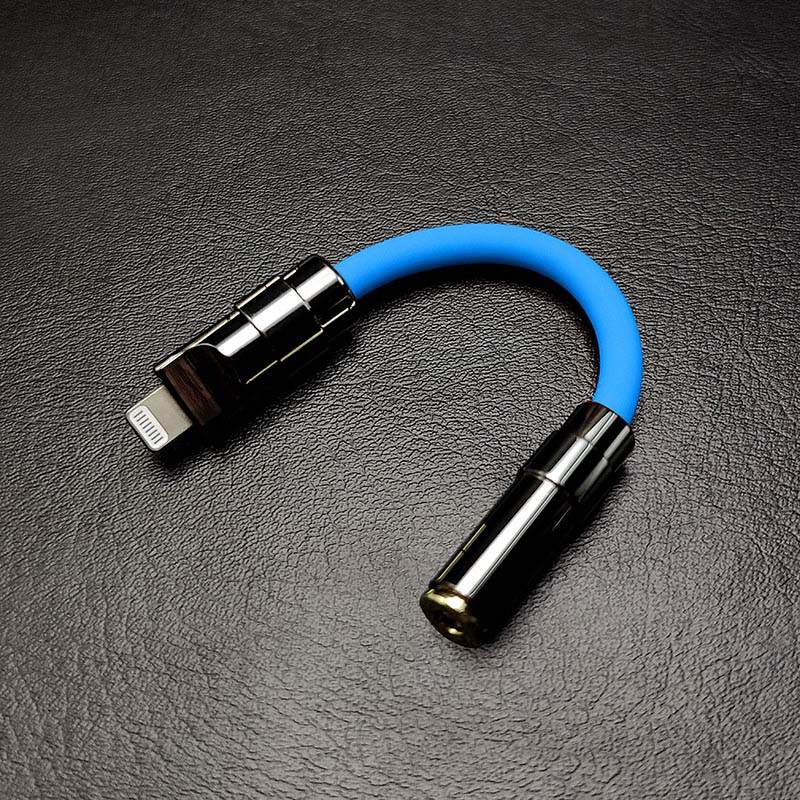 Blue Lightning to 3.5mm headphone jack adapter with gunmetal finish