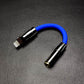 Royal blue Lightning to 3.5mm audio adapter cable with black metal finish