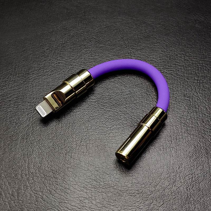 Purple Lightning to 3.5mm audio jack adapter with premium gold accents