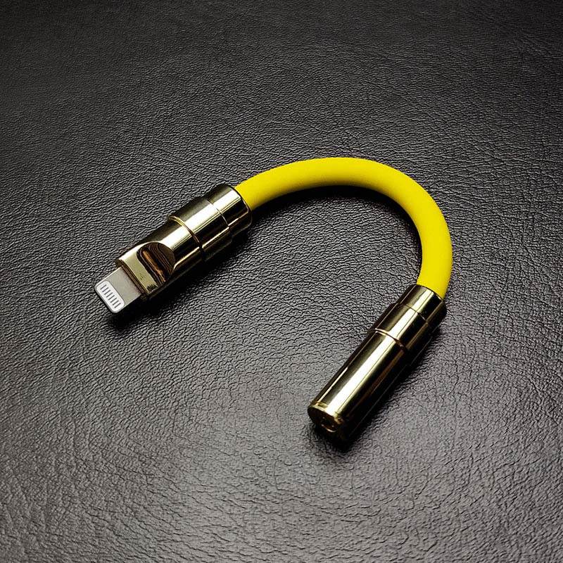 Yellow Lightning to 3.5mm aux adapter cable with premium gold finish