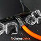 Close-up of ChubbyCable USB-C connector on a smartphone surrounded by ice cubes.
