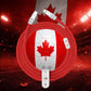 Red Type-C charging cable coiled around a Canada flag soccer ball