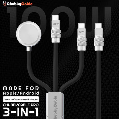 ChubbyCable Tri-Flex™  100W 3-in-1 Fast Charging Cable with Soft Silicone & Apple Watch Charger