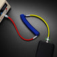 Multi-colored coiled USB cable plugged into power bank